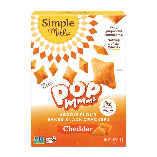 Simple Mills Cheddar Pop Mmms, Gluten Free Baked Snack Crackers, 4 oz