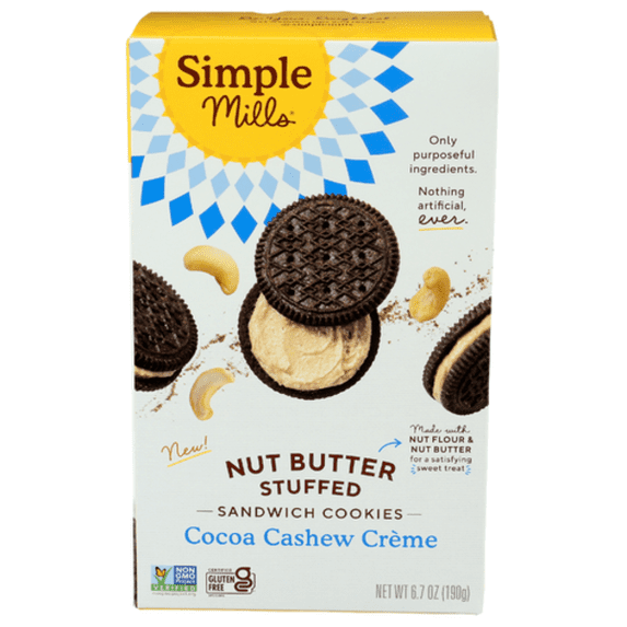 Simple Mills Cocoa Cashew Creme Nut Butter Stuffed Sandwich Cookies 6.7 oz - Pack of 3