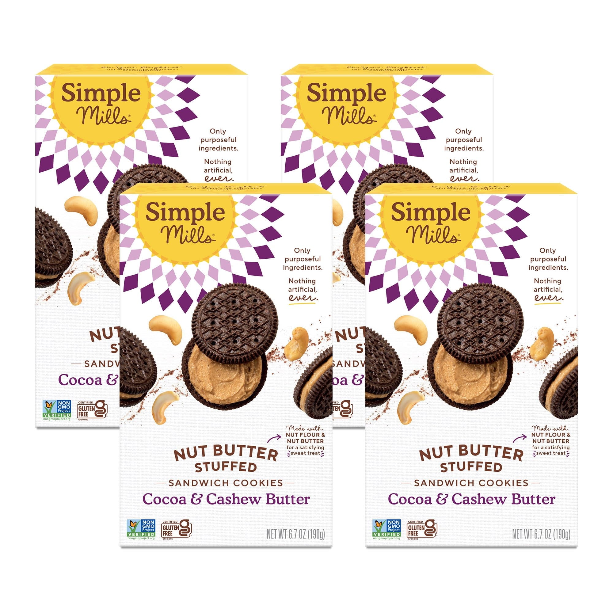 Simple Mills Cocoa & Cashew HYZ01Butter Sandwich Cookies - Gluten Free, Vegan, Healthy Snacks, 6.7 oz (Pack of 4)