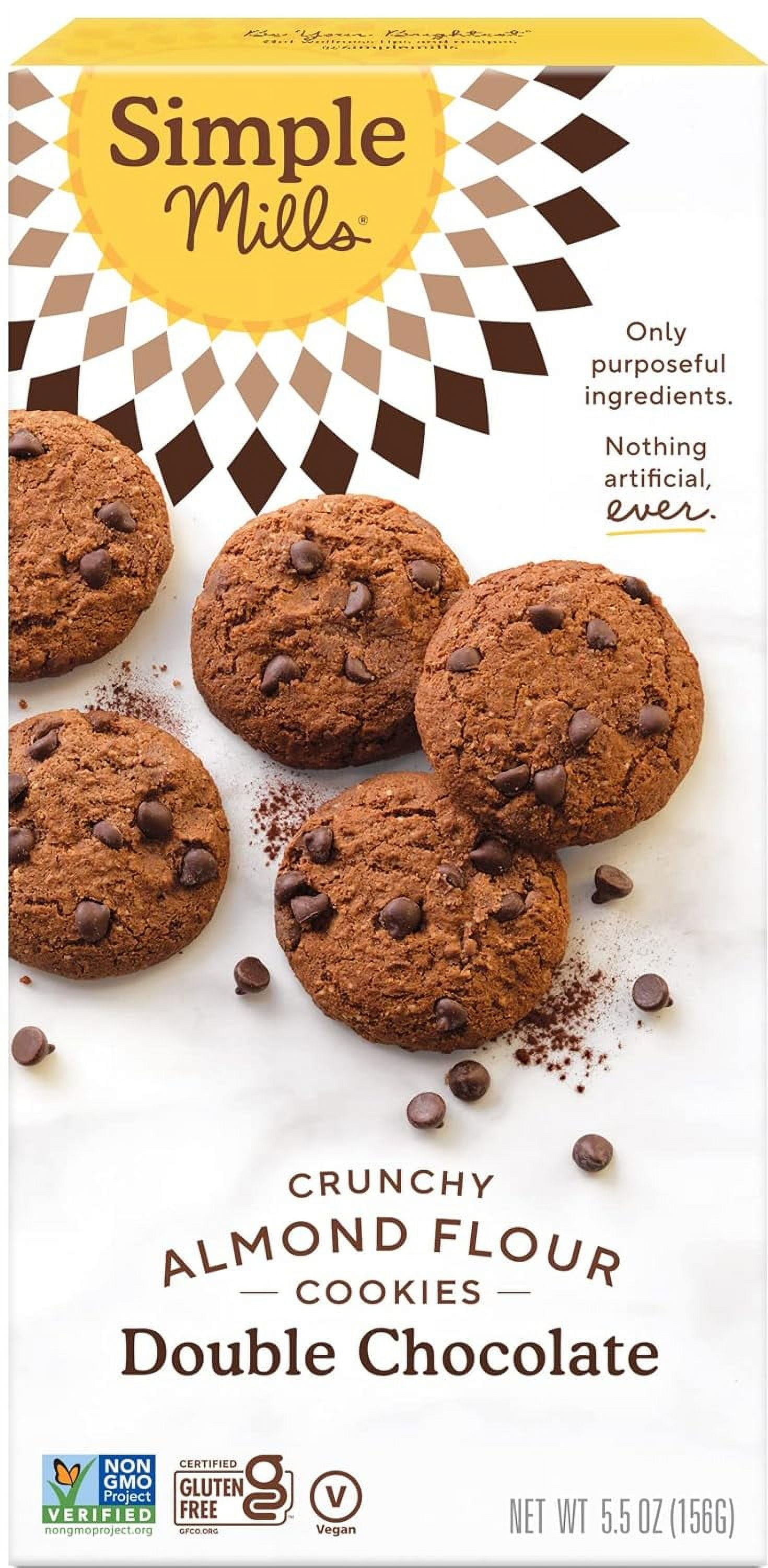 Simple Mills Crunchy Almond Flour Cookies Gluten Free Double Chocolate 5.5 oz Pack of 2
