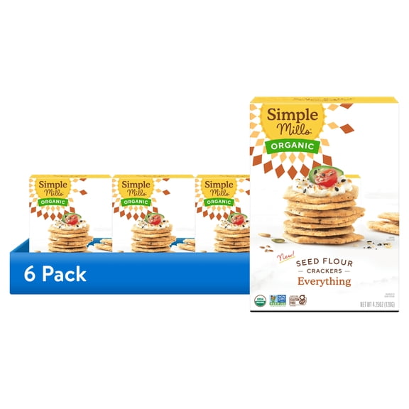 (6 pack) Simple Mills Organic Seed Flour Crackers, Everything Seasoning, Gluten-Free, 4.25 oz