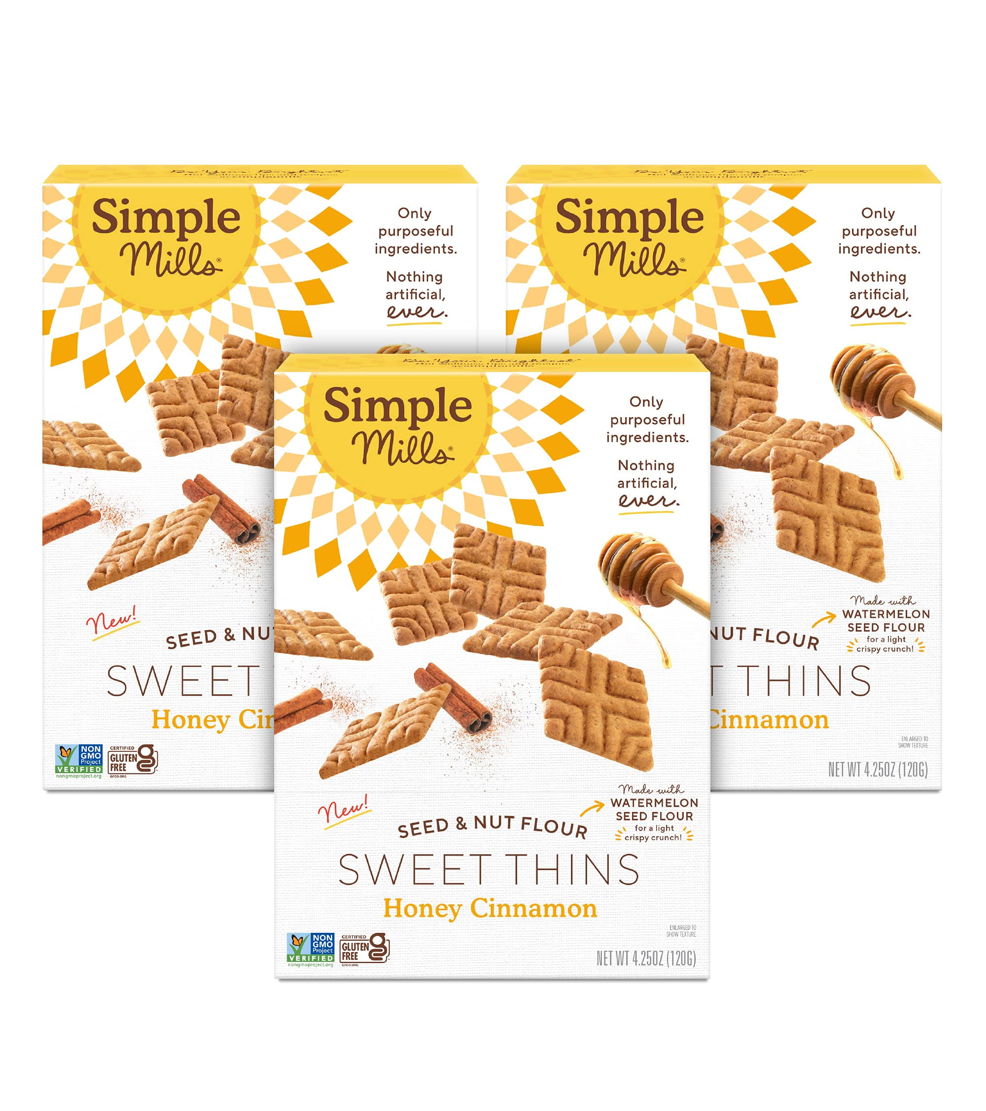 Simple Mills Honey Cinnamon MMF7Seed & Nut Flour Sweet Thins, Paleo Friendly & Delicious Sweet Thin Cookies, Good for Snacks, Nutrient Dense, 4.25 oz, 3 Count