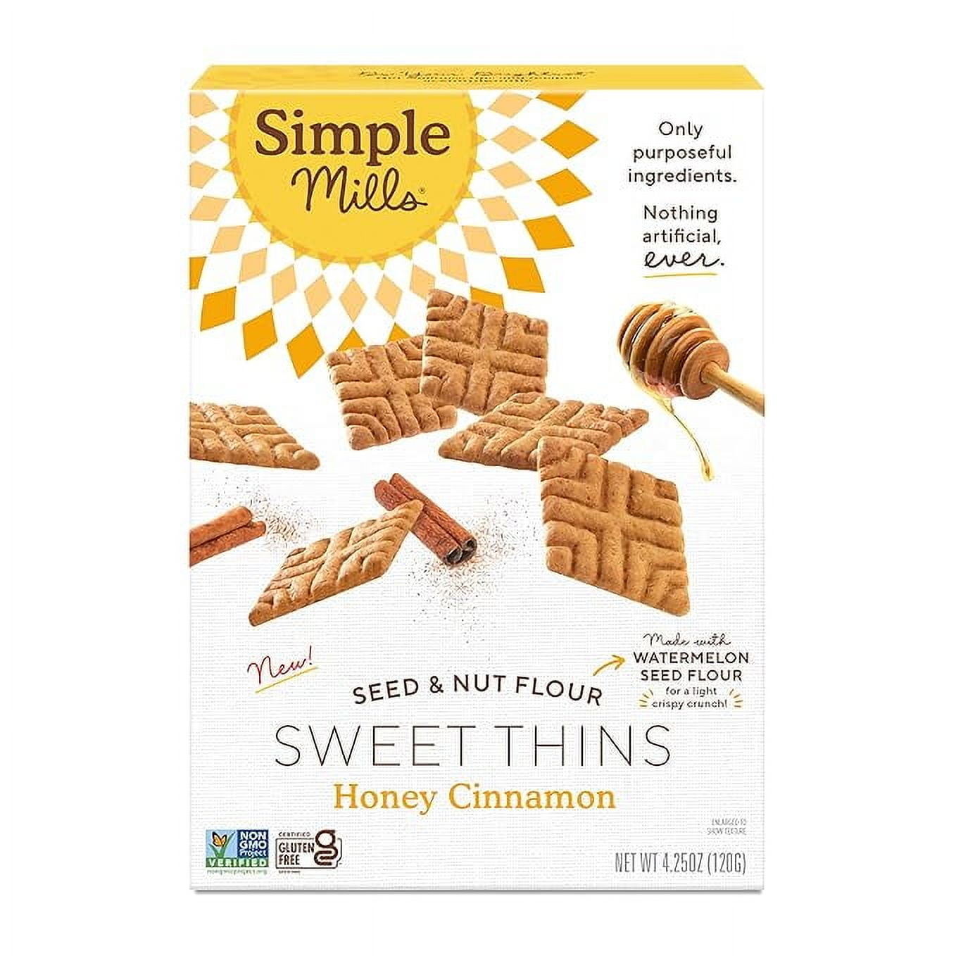 Simple Mills Honey Cinnamon Seed & Nut Flour Sweet Thins, Paleo Friendly & Delicious Sweet Thin Cookies, Good for Snacks, Nutrient Dense, 4.25oz, Pack of