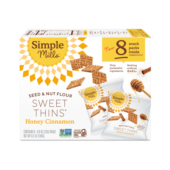 Simple Mills Honey Cinnamon Seed & Nut Flour Sweet Thins Snack Packs, 0.8 oz, Pack of 8