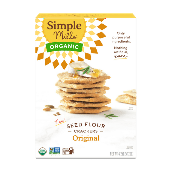 Simple Mills Organic Seed Flour Crackers, Original Sea Salt, Gluten-Free, 4.25 oz