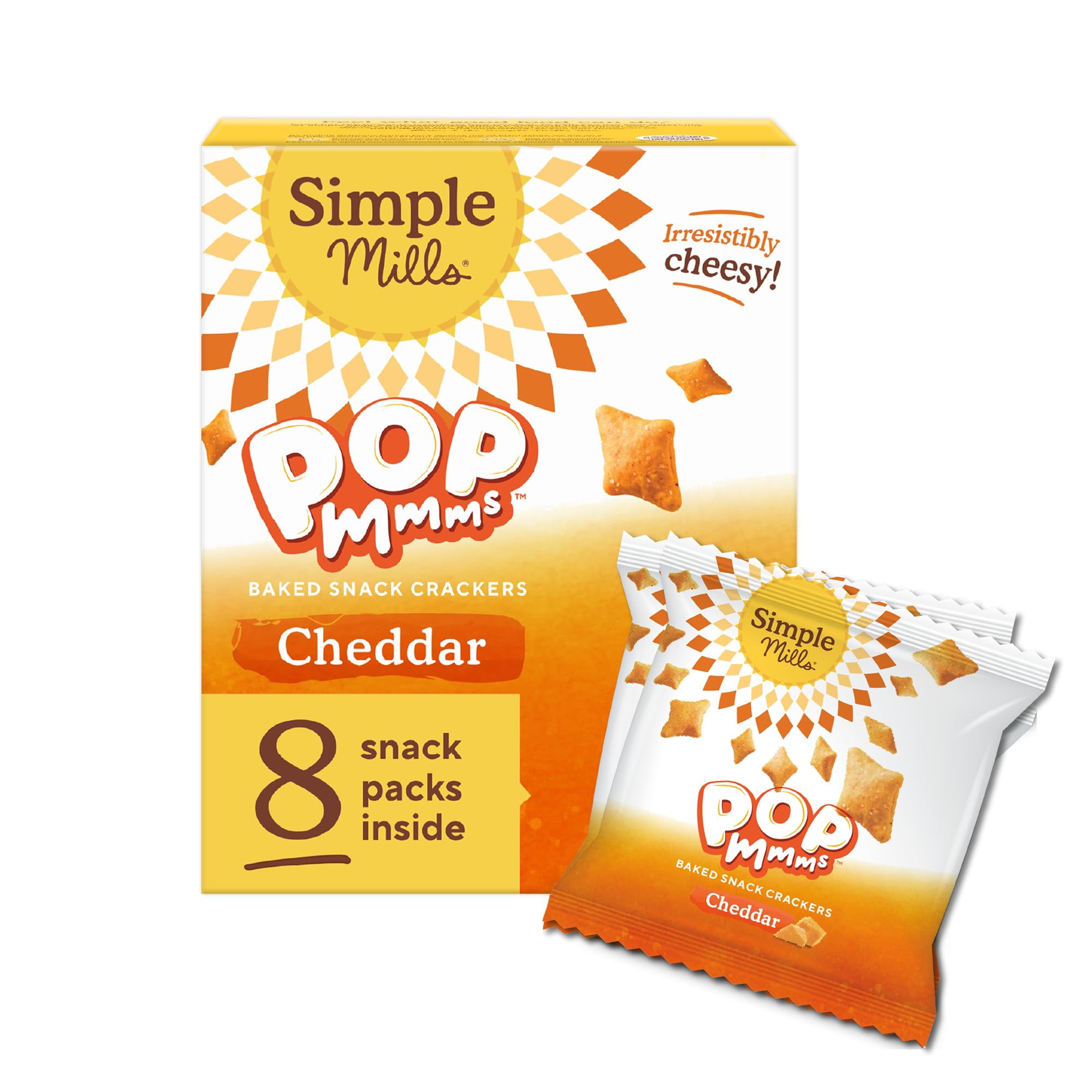 Simple Mills Pop Mmms AIF9 Cheddar Baked Snack Pack Crackers, Healthy Snacks for Kids, Individual Packs, Gluten Free, 8 Ct (Pack of 1)