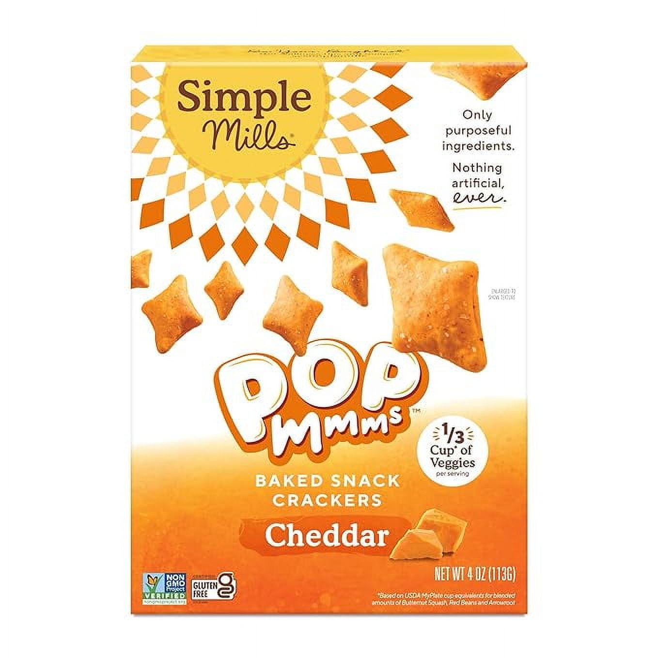 Simple Mills Pop Mmms Cheddar Baked Snack Crackers, Gluten Free, 4 Ounce (Pack of 1)(Packaging May Vary)