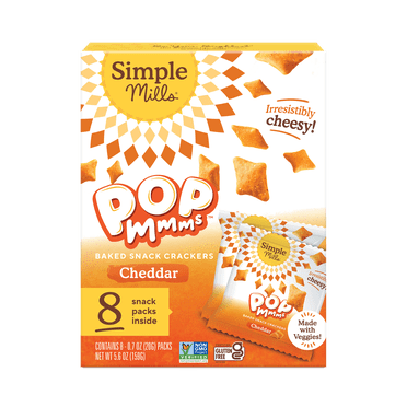 Simple Mills Pop Mmms Cheddar Veggie Flour Baked Snack Crackers Snack Pack, .7 oz, 8 pack