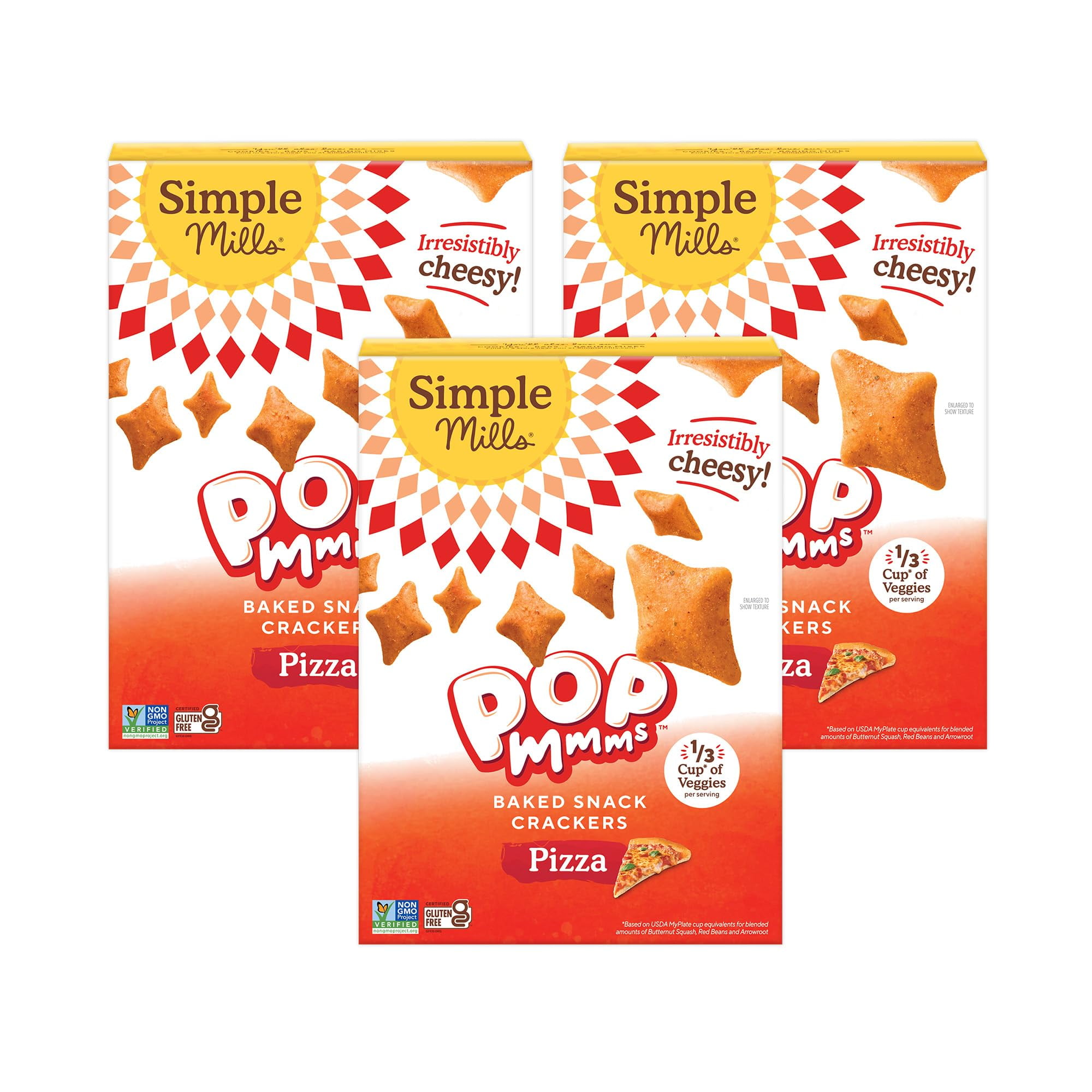 Simple Mills Pop Mmms BCF26 Pizza Baked Snack Crackers, Gluten Free, 4 Ounce (Pack of 3)