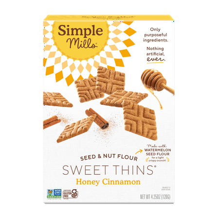 Simple Mills Seed and Nut Flour Sweet Thins, Honey Cinnamon, Gluten-Free, 4.25 oz