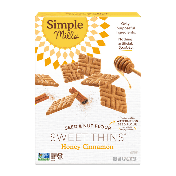 Simple Mills Seed and Nut Flour Sweet Thins, Honey Cinnamon, Gluten-Free, 4.25 oz