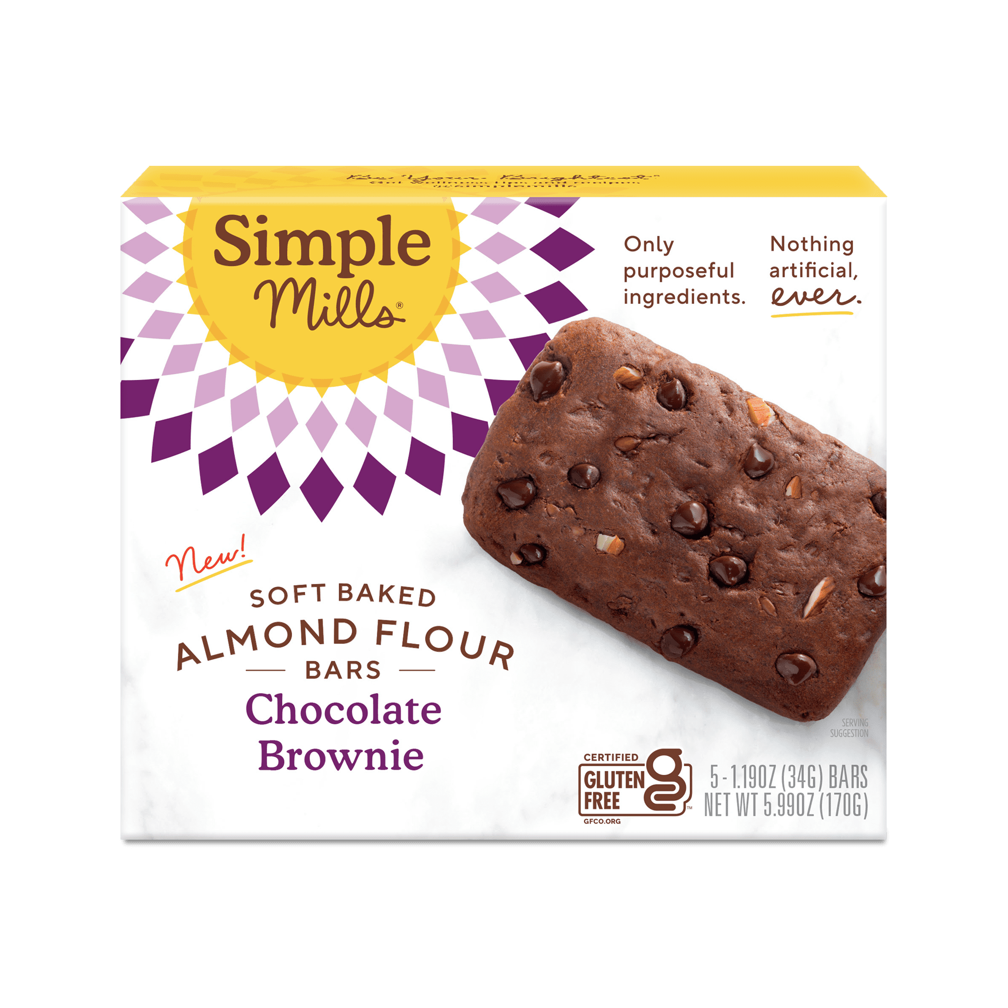 Simple Mills Soft Baked Almond Flour Bars, Chocolate Brownie, Gluten-Free, 5 Count