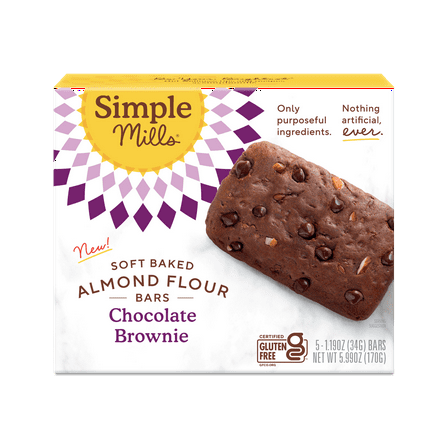 Simple Mills Soft Baked Almond Flour Bars, Chocolate Brownie, Gluten-Free, 5 bars / Cardboard Box