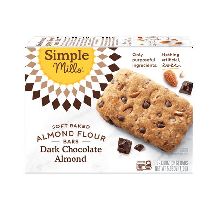 Simple Mills Soft Baked Almond Flour Bars, Dark Chocolate Almond, 5 Count