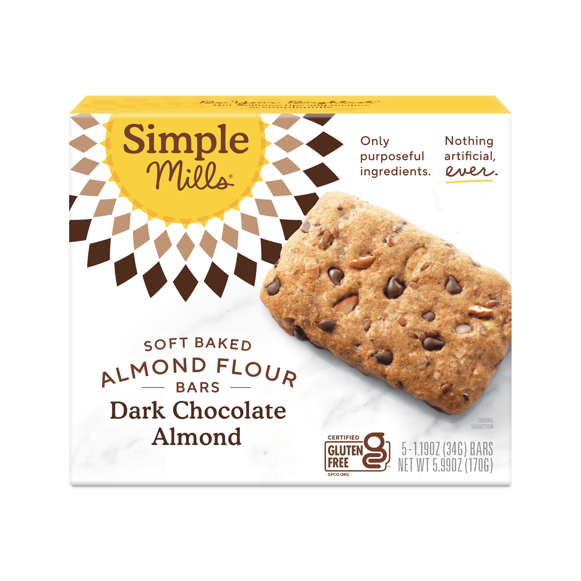 Simple Mills Soft Baked Almond Flour Bars, Dark Chocolate Almond
