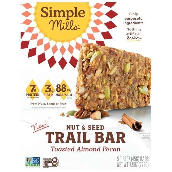 Simple Mills Nut and Seed Trail Bar, Toasted Almond Pecan, 5 Count