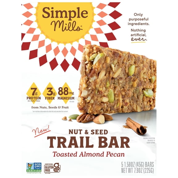 Simple Mills Nut and Seed Trail Bar, Toasted Almond Pecan, 5 Count