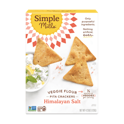 Simple Mills Veggie Flour Pita Crackers, Himalayan Salt, Gluten-Free Crackers, 4.25 oz