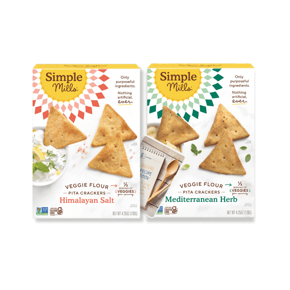 Simple Mills Veggie Pita Crackers Variety Pack of 2 with Empire Mercante Digital Recipe Book(Himalayan Salt & Mediterranean Herb)Gluten Free,Non GMO Project Verified,Paleo Friendly,Vegan 8.5 oz Total