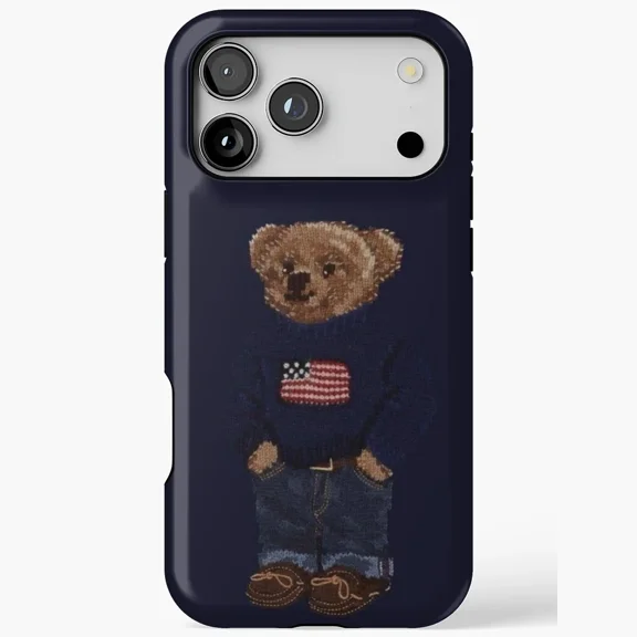 Simple Minimalist Teddy Bear Woodland Pattern Protective Case for iPhone 11 12 13 14 15 16 17 Pro Max