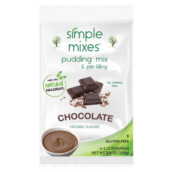 Simple Mixes Dye-Free Chocolate Instant Pudding & Pie Filling Mix for Kids, No Artificial Colors 3.8 oz, 4 Servings