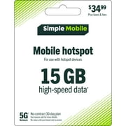 Simple Mobile $34.99 Hotspot 15GB Data 30 Day Plan Direct Top Up