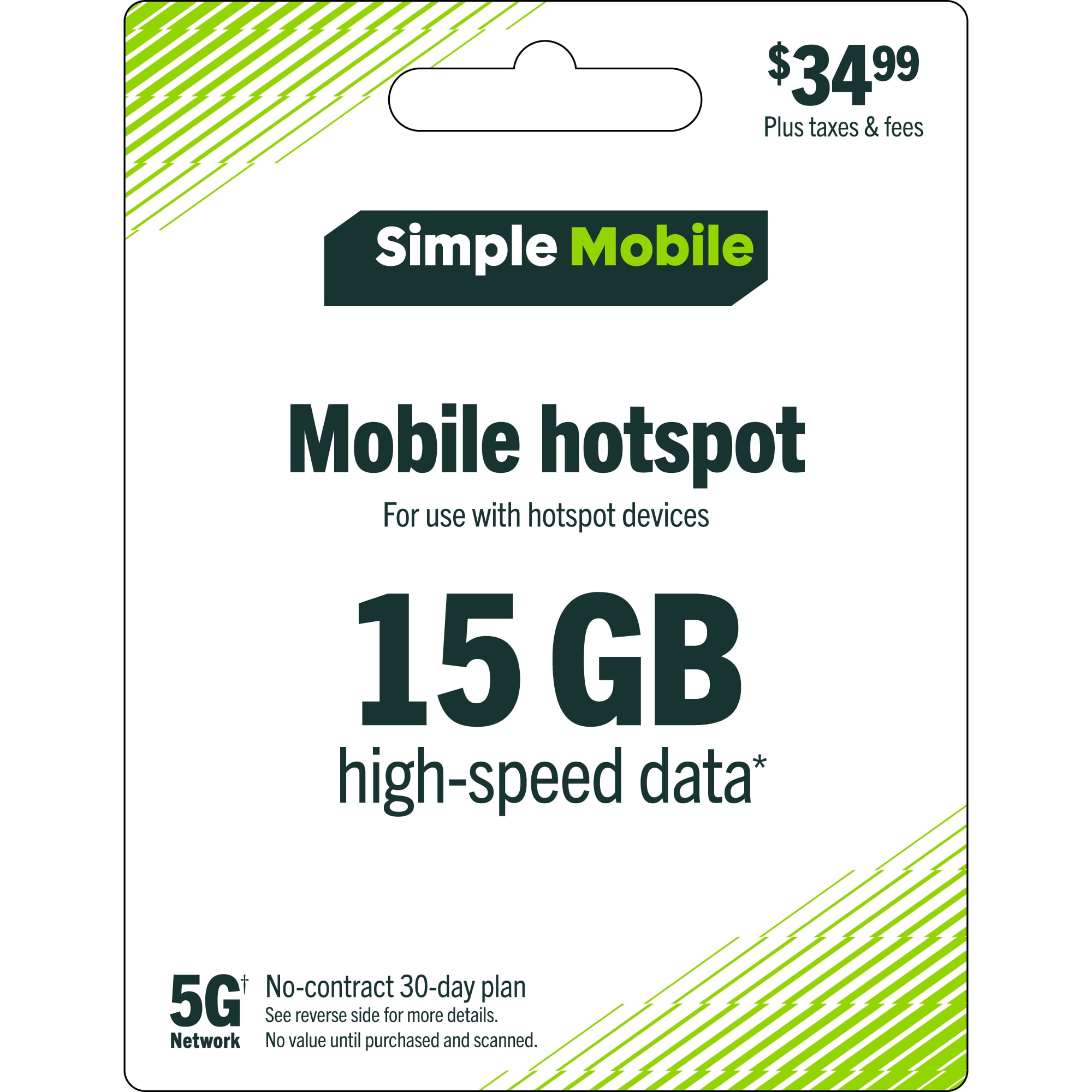 Simple Mobile $34.99 Hotspot 15GB Data 30 Day Plan e-PIN Top Up (Email Delivery)