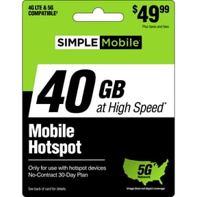 Simple Mobile $49.99 Hotspot 40GB Data 30 Day Plan e-PIN Top Up (Email Delivery)