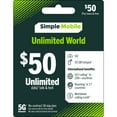 thumbnail image 1 of Simple Mobile $50 Unlimited World 30-Day Prepaid Plan + 20GB Mobile Hotspot & International Calling Credit e-PIN Top Up (Email Delivery), 1 of 6