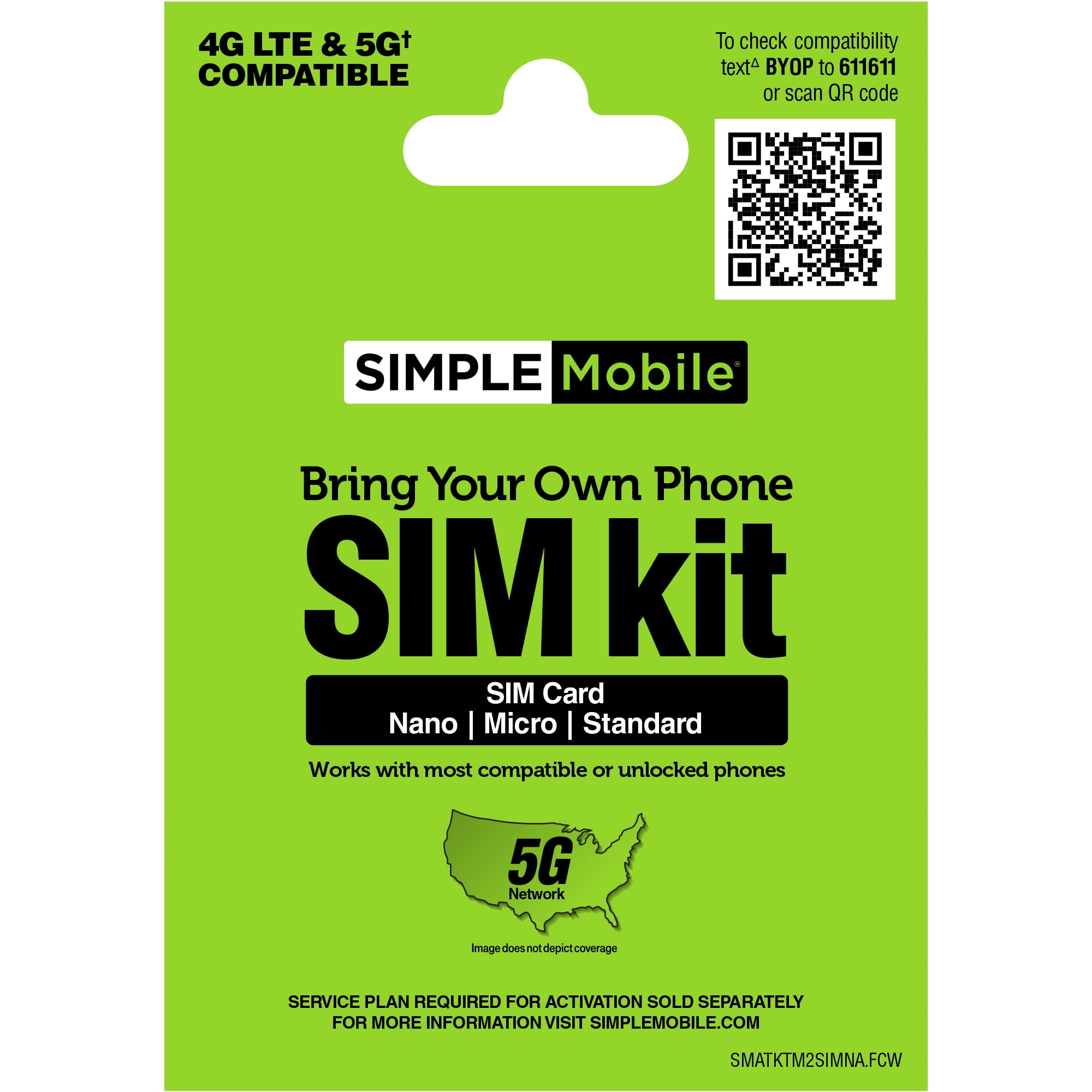 Simple Mobile Bring Your Own Phone SIM Kit, No Airtime Prepaid