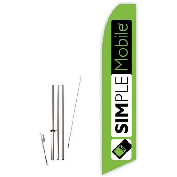 Simple Mobile Green Super Novo Feather Flag - Complete with 15ft Pole Set and Ground Spike