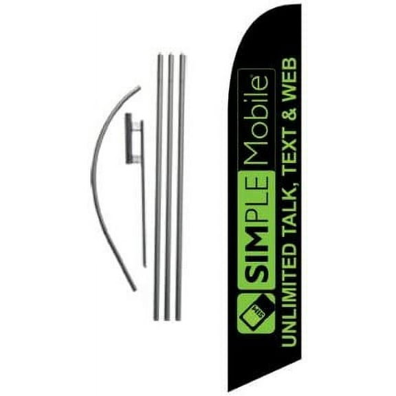 Simple Mobile Unlimited Talk Advertising Feather Banner Swooper Flag Sign with Flag Pole Kit and Ground Stake