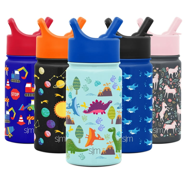 Simple Modern Kids Water Bottle with Straw Lid | Insulated Stainless Steel Reusable Tumbler for Toddlers, Boys | Summit Collection | 14oz, Dinosaur