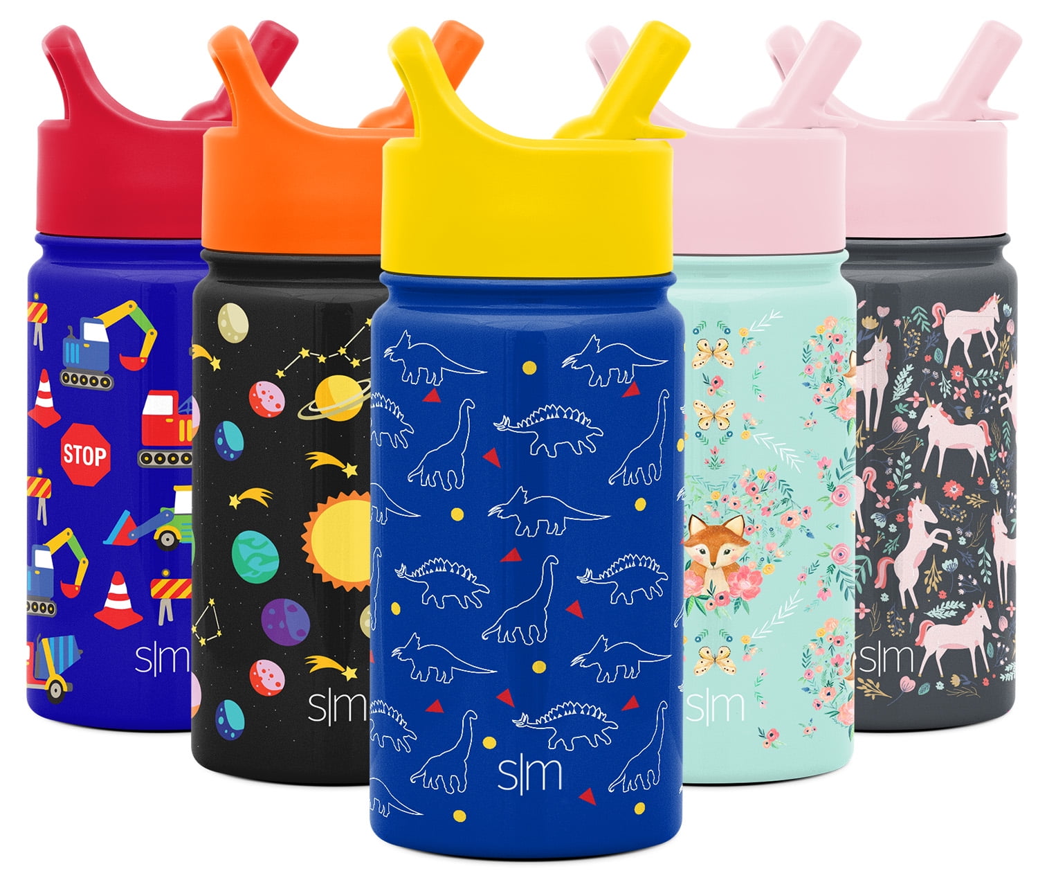 Simple Modern 14 oz Blue and Yellow Dinosaurs Double Walled Vacuum  Insulated Stainless Steel Water Bottle with Straw and Wide Mouth Lid 