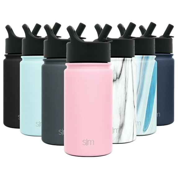 Simple Modern 14 oz Summit Water Bottle with Straw Lid - Hydro Vacuum Insulated Tumbler Flask Double Wall Liter - 18/8 Stainless Steel -Blush