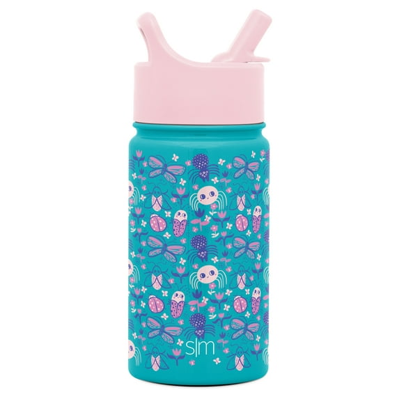 Simple Modern 14oz. Summit Kids Water Bottle Thermos with Straw Lid - Dishwasher Safe Vacuum Insulated Double Wall Tumbler Travel Cup 18/8 Stainless Steel -Ladybug Garden