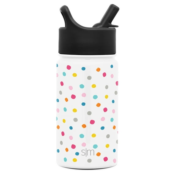 Simple Modern 14oz Summit Kids Water Bottle Thermos with Straw Lid - Dishwasher Safe Vacuum Insulated Double Wall Tumbler Travel Cup 18/8 Stainless Steel -Polka Play