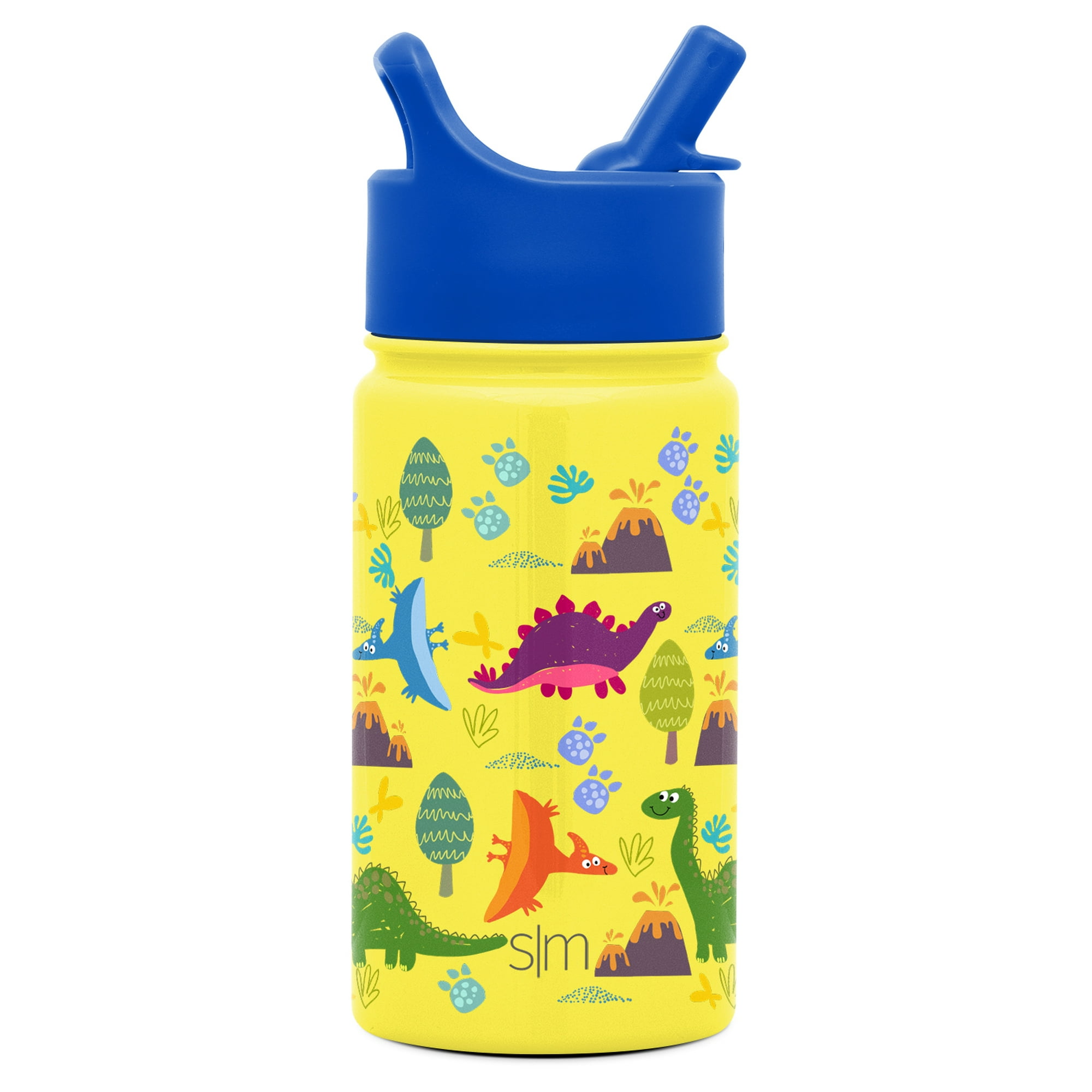 Simple Modern 14oz. Summit Kids Water Bottle Thermos with Straw Lid -  Dishwasher Safe Vacuum Insulated Double Wall Tumbler Travel Cup 18/8  Stainless Steel -Sunshine Dino 