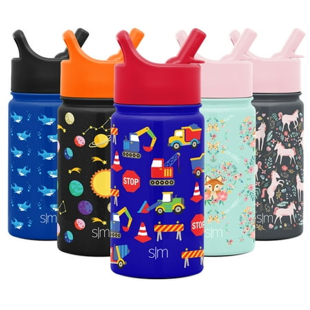 Simple Modern 14oz Summit Kids Water Bottle Thermos with Straw Lid - Dishwasher Safe Vacuum Insulated Double Wall Tumbler Travel Cup 18/8 Stainless Steel -Under Construction
