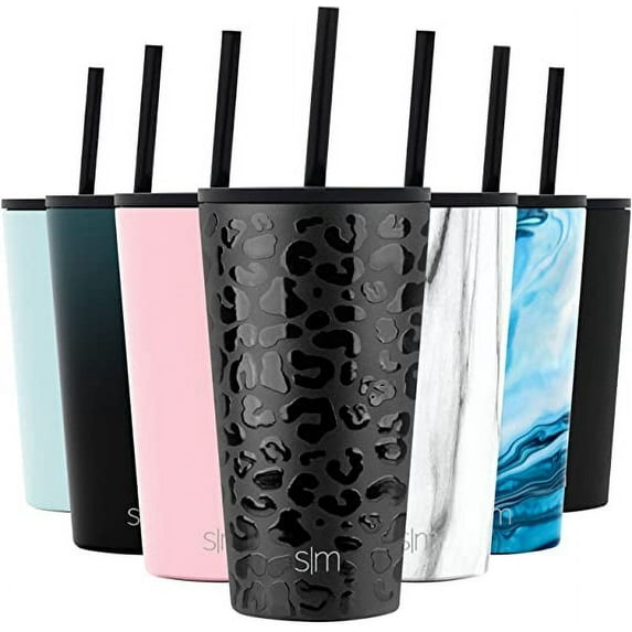 Simple Modern 16 fl oz Stainless Steel Classic Tumbler with Lid and Straw|Black Leopard