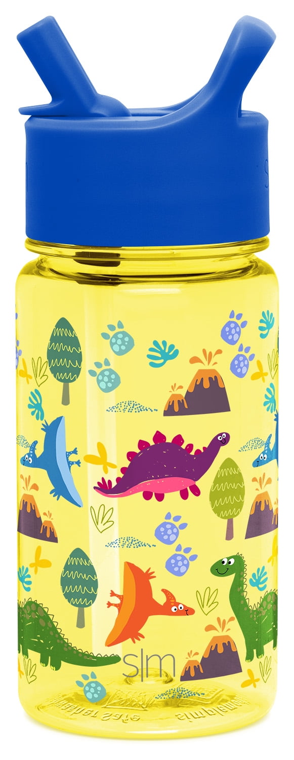Kidnasium Water Bottles - 24 oz Kids Water Bottle with Push-Button Flip Cap  for Home School Sports Play & On-The-Go Use - BPA-Free and Dishwasher Safe  - Includes Easy-Carry Strap Dino Zone