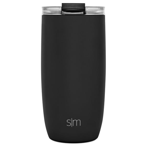 Simple Modern 16oz Voyager Travel Mug Tumbler w/ Clear Flip Lid & Straw - Coffee Cup Vacuum Insulated Flask 18/8 Stainless Steel Hydro Water Bottle -Midnight Black