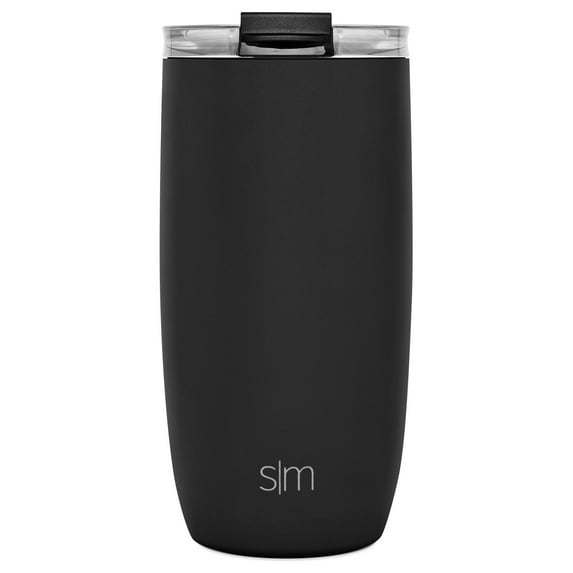 Simple Modern 16oz Voyager Travel Mug Tumbler w/ Clear Flip Lid & Straw - Coffee Cup Vacuum Insulated Flask 18/8 Stainless Steel Hydro Water Bottle -Midnight Black
