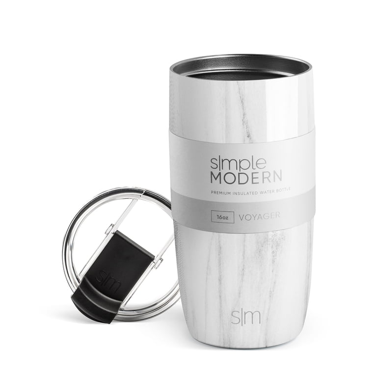 Simple Modern 16oz Voyager Travel Mug Tumbler w/ Clear Flip Lid & Straw -  Coffee Cup Vacuum Insulated Flask 18/8 Stainless Steel Hydro Water Bottle  ...