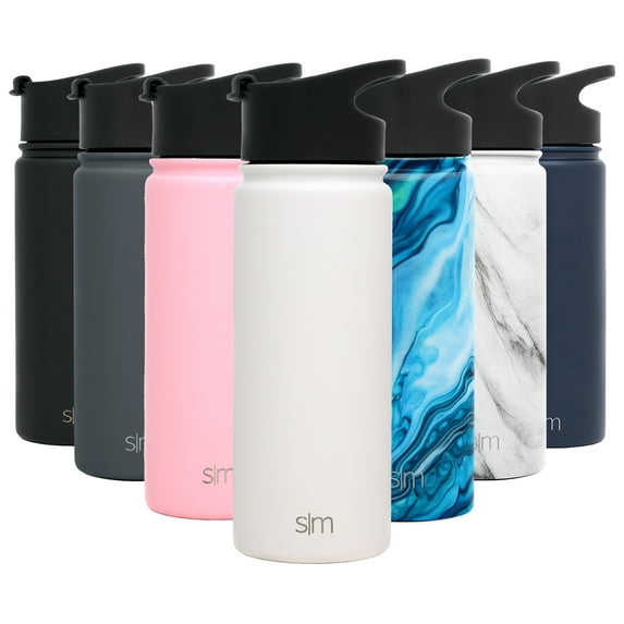 Simple Modern 18 Ounce Summit Sports Water Bottle - Travel Mug Stainless Steel Tumbler Flask +2 Lids - Wide Mouth Double Wall Vacuum Insulated White Leakproof -Winter White
