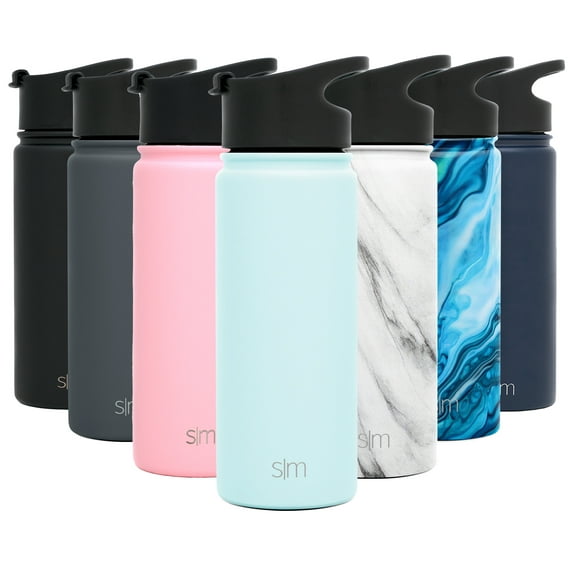 Simple Modern 18 Ounce Summit Sports Water Bottle - Travel Mug Stainless Steel Tumbler Flask +2 Lids - Wide Mouth Double Wall Vacuum Insulated blue Leakproof -Seaside