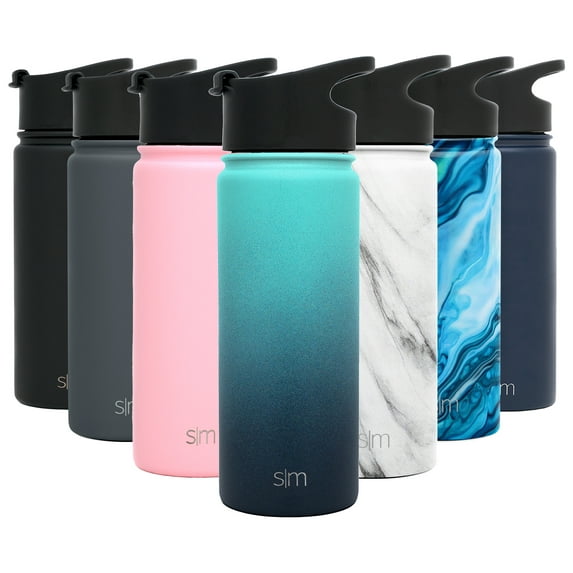 Simple Modern 18 Oz. Summit Sports Water Bottle - Travel Mug Stainless Steel Tumbler Flask with 2 Lids - Wide Mouth Double Wall Vacuum Insulated Leakproof Ombre: Bermuda Deep