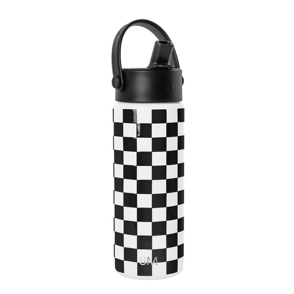 Simple Modern 18 fl oz Insulated Stainless Steel Summit Wide Mouth Water Bottle with Handle and Straw Lid|Black and White Checkmate