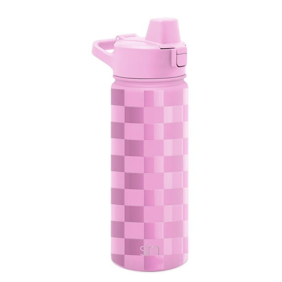 Simple Modern 18 fl oz Insulated Stainless Steel Summit Water Bottle with Silicone Straw Lid|Pink Checkmate