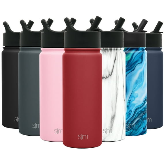Simple Modern 18 oz Summit Water Bottle with Straw Lid - Gifts for Hydro Vacuum Insulated Tumbler Flask Double Wall Liter - 18/8 Stainless Steel -Cherry